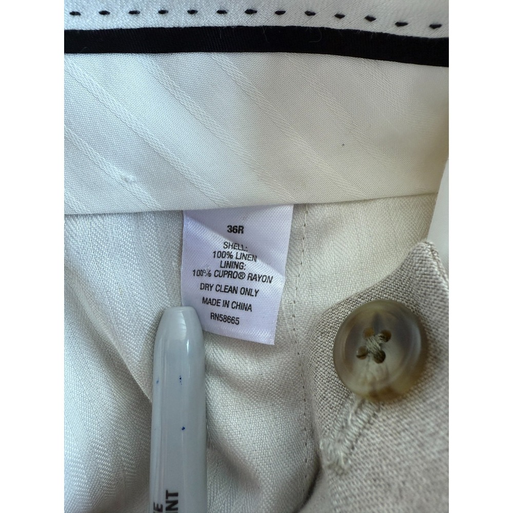 John W. Nordstrom Dress Pants Mens 36R Tan Beige Linen Pleated Old Money Classic - Picture 11 of 15